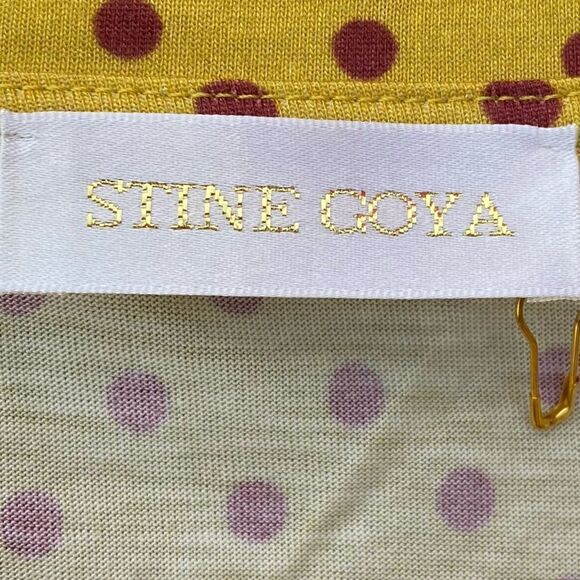NWT Stein Goya Yellow Printed Tee w/Wine Polak Dots & Floral Pattern. Size XS. - Picture 3 of 8
